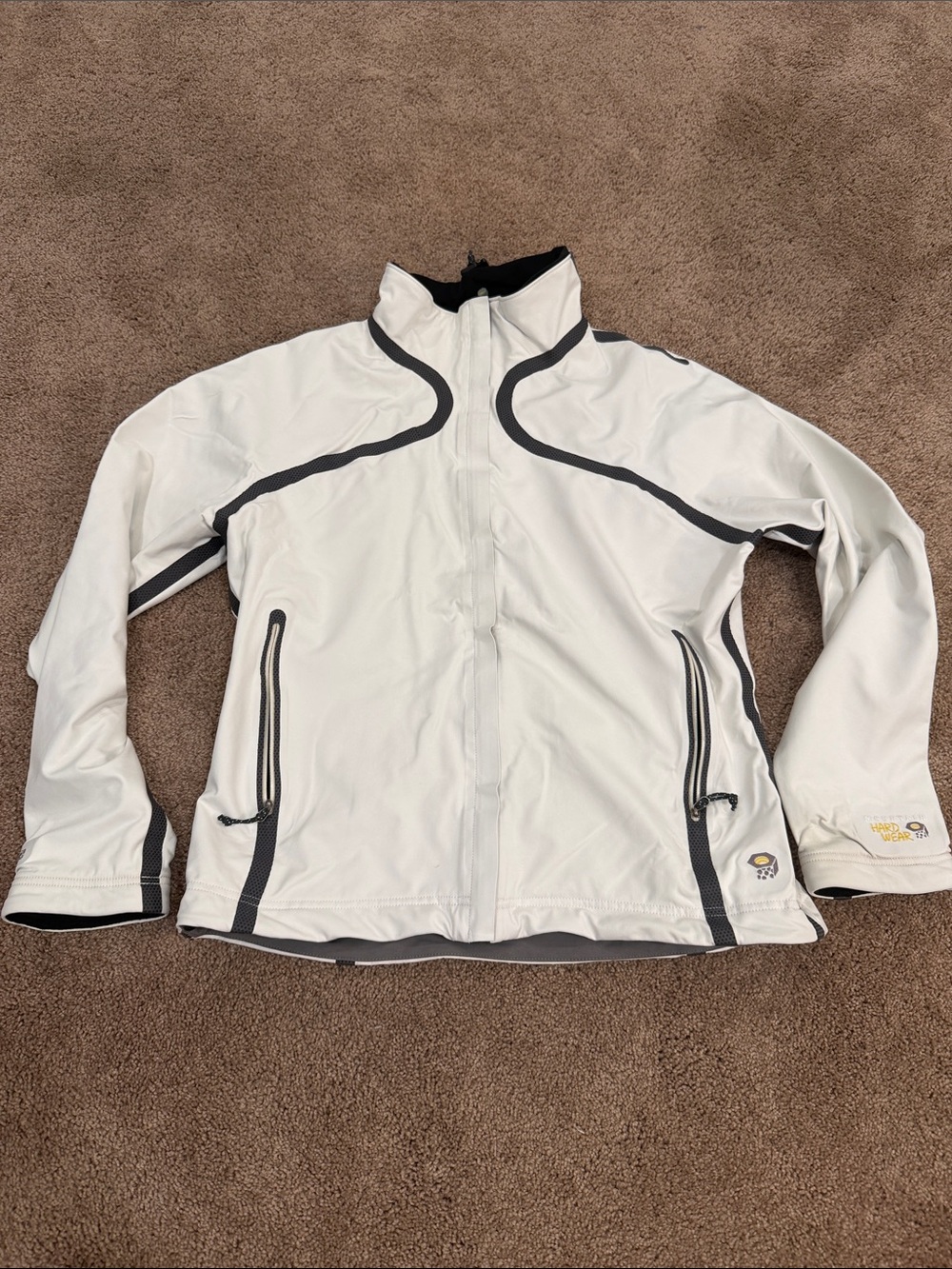 Mountain Hardwear Women's White Softshell Jacket with Dark Gray Trim
